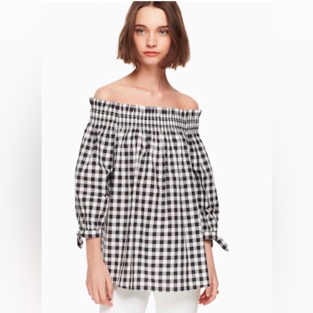 Kate Spade Broome Street Gingham Off-The-Shoulder Top